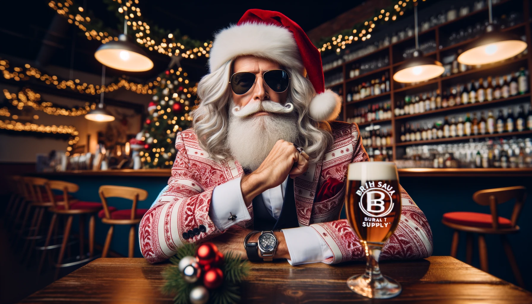Santa having a beer